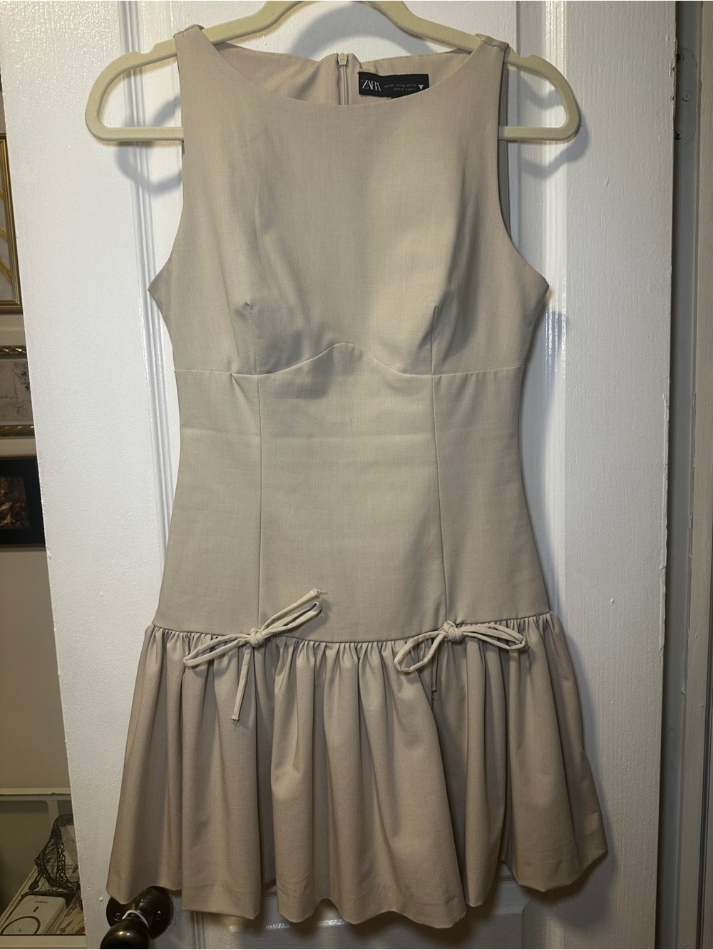 Zara Beige Sleeveless Ruffle-Hem Mini Dress
